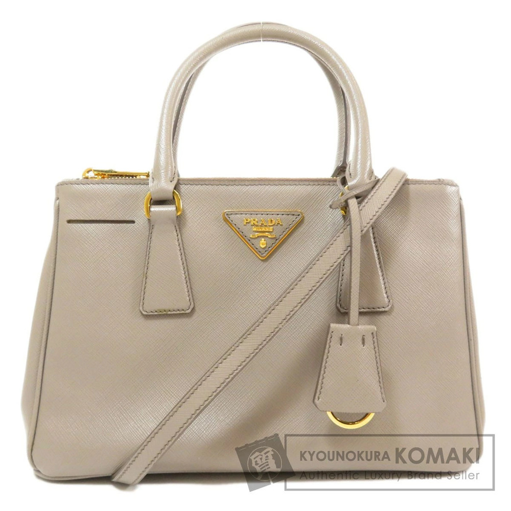 Prada Enameled Triangle Galleria Double Zip Bag Argilla Gray Saffiano